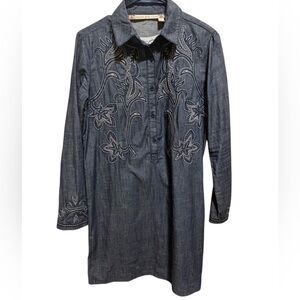 Chelsea & Violet Blue Denim Western Stitched Embroidered Dress Sz S